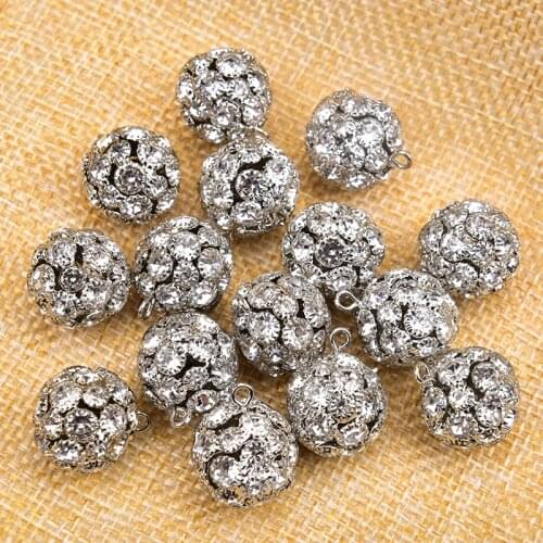 5pcs/lot Round shape Bead Rhinestone Crystal Ball Pendant for Girls Necklace Handmade DIY Earrings Accessories