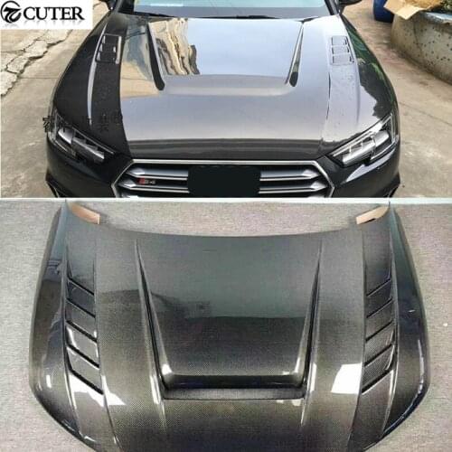 A4 B9 Carbon Fiber FRP Front engine Hood Bonnets Covers with holes For Audi A4 B9 Car Body Kit 2017-2019