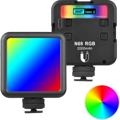 Andoer N69 RGB LED Video Light Portable Photography Fill Light 60PCS Highly Bright lamp Beads CRI 95+ Bi-Color 2500K-9000K Lamp
