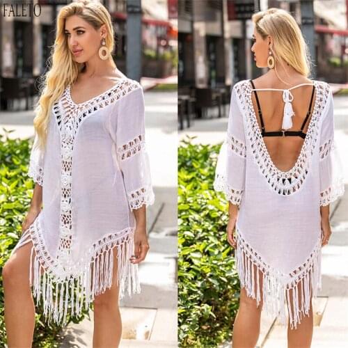 Faleto New Womens Swimsuit Beach Tassel Summer Bikini Swimsuit Stylish Cover up Swimwear Bathing Suit Sexy White Beachwear 1 Pc