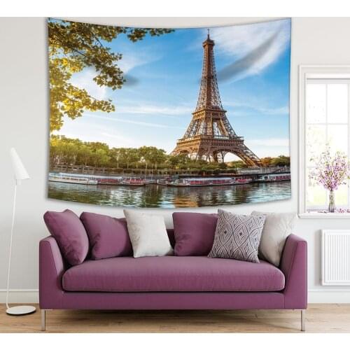 Tapestry Eiffel Tower Paris France Seine River Summer Days Famous Landmark Cityscape Scenery Blue Green
