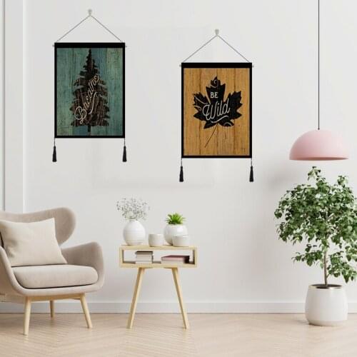 Polyester hemp Wood shading black rubbings leaves tapestry wall decoration Tassel Wall Hanging Tapestry For Home Living Room
