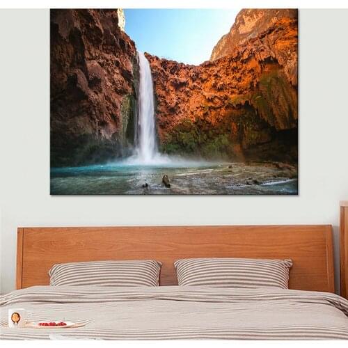 Art Canvas Printing Modular HD Living Room Modern Framework Decoration Mountain Waterfall Scenery Painting Posters Wall Picture