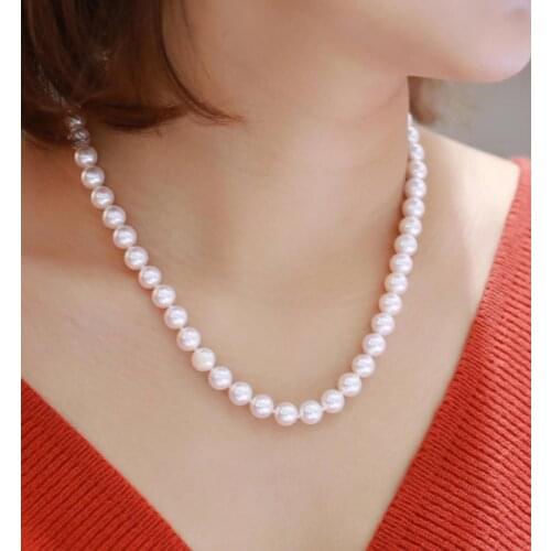 Classic 10-11mm freshwater ROUND white pearl necklace 18"925silver