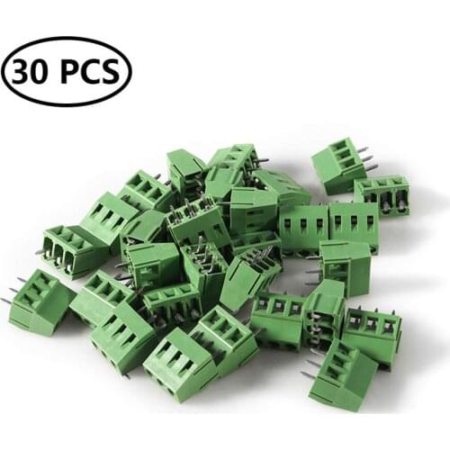 30pcs 3P 5.00mm Pitch 3Pin PCB Mount Screw Terminal Block for Arduino Socket Strips Connector Assortment Kit