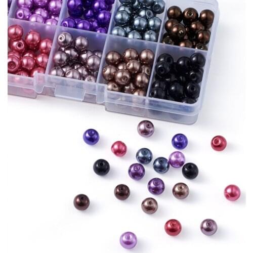 250pcs/box 8mm Mixed Style Round Glass Pearl Beads For Jewelry Making Findings DIY Fashion Earrings Dyed Mixed Color Hole: 1mm