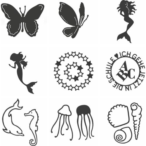 Butterfly Mermaid Seahorse Jellyfish Conch Metal Cutting Dies Silver Stencil For Scrapbooking Paper Cards Crafts 2019 New Dies