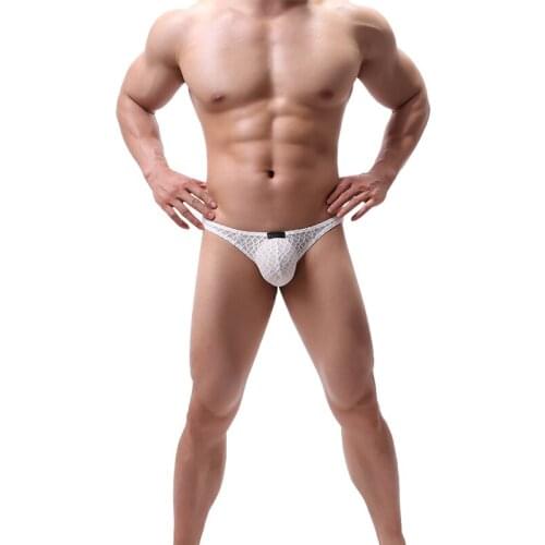Mens Sexy Polyester Transparent Thong G-String Comfty Lace Pouch Underwear US Size Dream