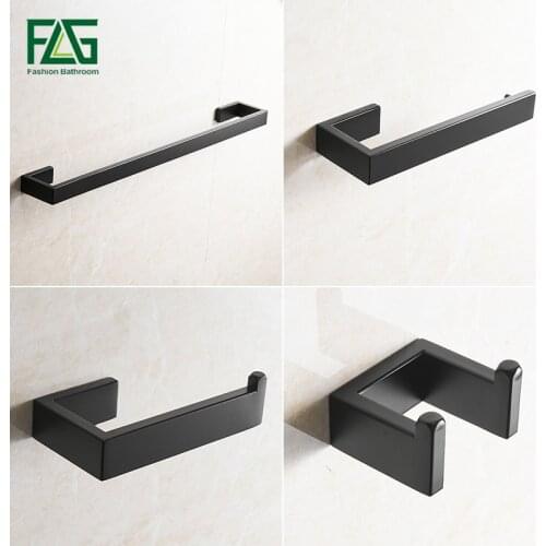 FLG 304 Stainless Steel Bathroom Accessories Set Single Towel Bar,Robe hook,Paper Holder ,4pcs/set Black Bath Hardware Sets G124