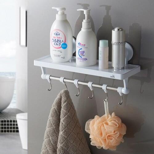 Wall Suction Cup Bathroom Shelf Cosmetic Storage Rack Organizer Tray Holder Multi-function Bathroom Accessories with Hook
