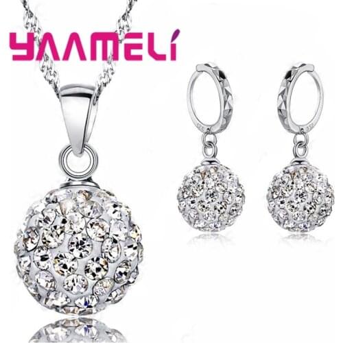 New Fashion High Quality Full CZ Crystal Paved Disco Ball Jewelry Sets Bling Hip Hop 925 Sterling Silver Necklace Earrings