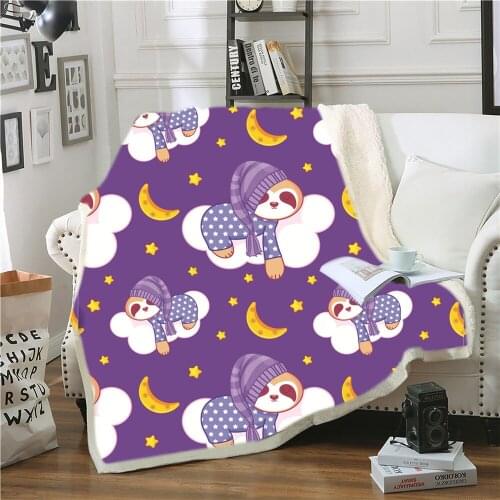 New Cartoon Sloth Double Plush Blanket 3D Animal Print Blanket Soft Warm Plush Blanket Gift Blanket for Kids