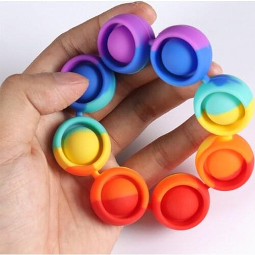 New Rainbow Push Bubble Fidget Toys Press Popping Sound Silicone Bracelet Antistress Simple Sensory Squeeze Toys Funny Gift
