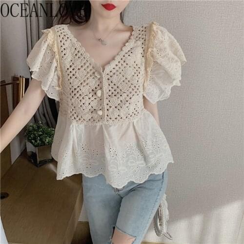 Oceanlove Openwork Blouses