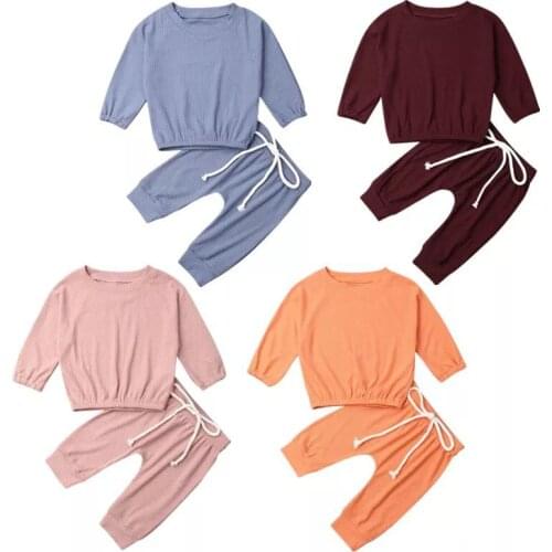 Toddler Baby Girl Clothes Solid Color Tops Long Sleeve T-shirt Long Pants 2pcs Tracksuit Outfits Size 0-24M
