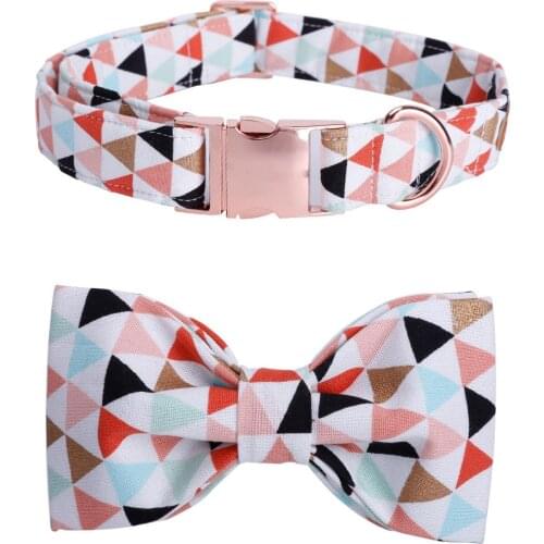 Dog Collar and Leash Set with Bow Tie Soft and Cotton Fabric Collar Rose Gold Metal Buckle Adjustable Pet Accessory