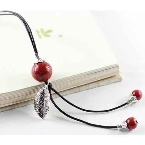 New Fashion Ladies Leaves Ceramic Necklaces Pendant For Women Retro Necklace Sweater Chain Gift Jewelry