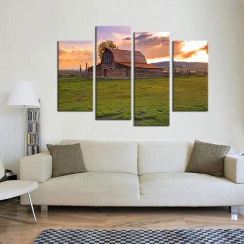 USA Grand Teton National Park Landscape 4 Pieces Paintings Modern Giclee Stretched and Framed Artwork for Living Room Decor