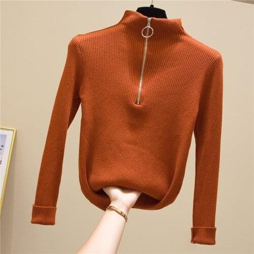 Pullovers Sweater Women 2020 Autumn Winter Zipper Half Turtleneck Bottoming Femine Bodycon Shirts Slim Fit Basic Top Clothes