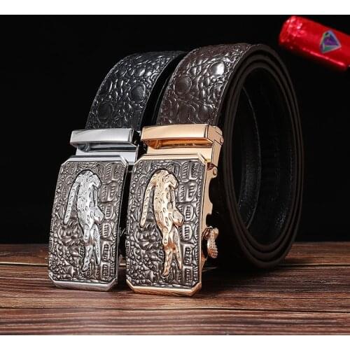 New Ceinture Homme Luxury Brands Mens Leather Belt Gold Alligator Belt Mens Belt Wholesale Automatic Buckle Black Coffee Belt