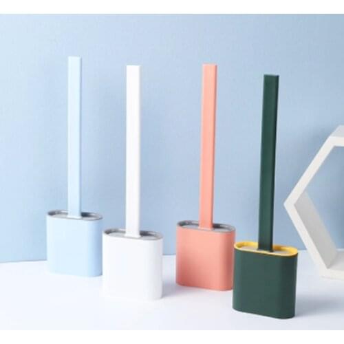 Silicone Wc Toilet Brush Flat Head Flexible Soft Bristles Brush With Quick Drying Holder Set Cleaning Brush For Wc Accessories