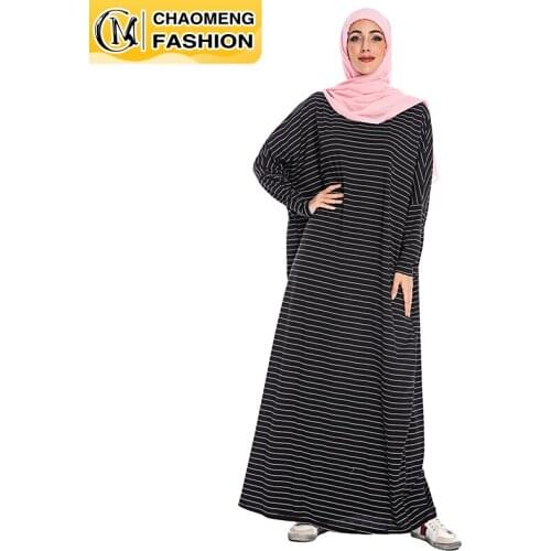 Modest Fashion Stripe Maxi Turkey Islamic Clothing Bat Sleeve Casual Loose Free Size Muslim Women Dress Kaftan Dubai Abaya