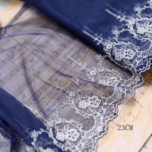 23cm Wide 2meter/pack Dark Blue Good Quality Tulle Mesh Embroider Trim Shawl/Clothes Accessories X501