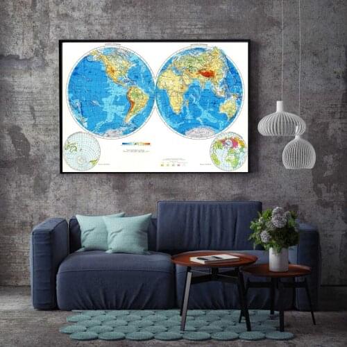 Vintage Canvas Geographic Map of The World In Russia 90*60cm Office Supplies Detailed Antique Poster Education Office Supplies