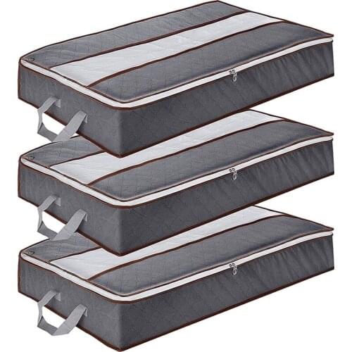 Large Capacity Under Bed Storage Bag, Foldable Underbed Storage with Transparent Windows for Clothes, Blanket