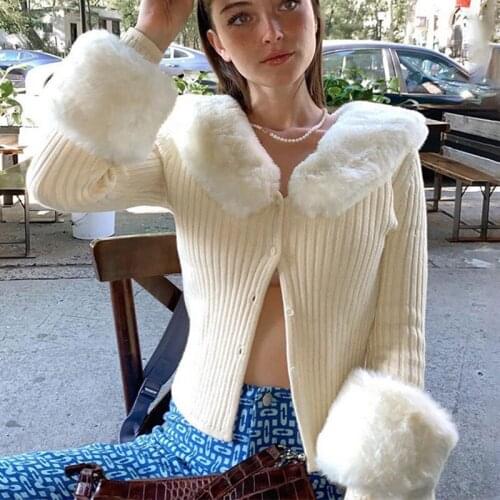 Knitted Cardigans Sweater Women Long Sleeve Hairy Winter Sweaters Tops Slim Casual Cotton Sweater Button Top Soft Streetwear