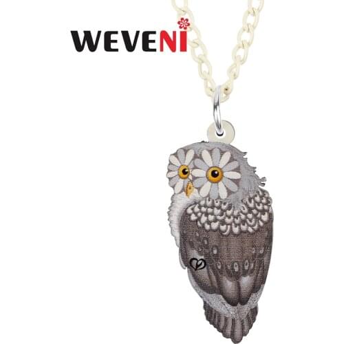 WEVENI Acrylic Sweet Grey Owl Birds Necklace Pendant Fashion Big Long Chain Unique Charms Gifts Jewelry For Women Girls Teens