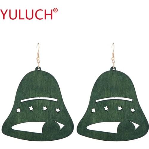 YULUCH Popular Wooden Design Christmas Big Bell Pendant Earrings for Fashion Women Ethnic Earrings Girls Jewelry Gifts