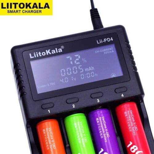 Liitokala Lii-PD4 LCD Battery Charger, Charging 18650 3.7V 18350 18500 21700 20700B 10440 26650 1.2V AA AAA NiMH Battery