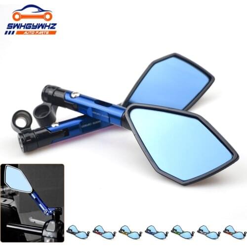 Universal CNC Aluminum Motorcycle Handlebar Rear View Mirrors Blue Anti-glare Mirror for Honda Yamaha Suzuki Scooter