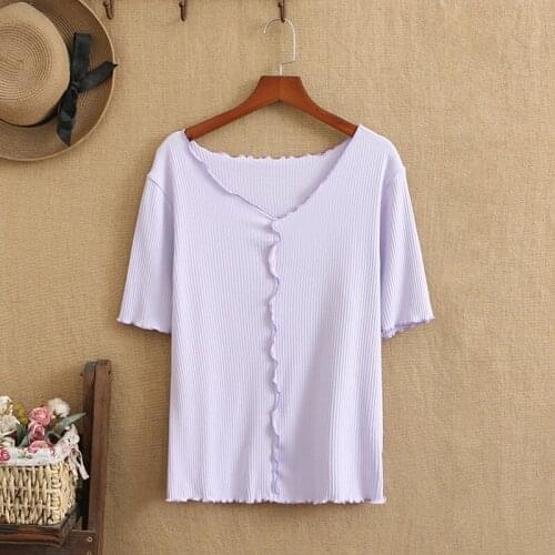 Plus Size t Shirts Summer Tops Short Sleeves V-Neck Elastic Knitted Fabric Three-Dimensional Lace Large Size Fatwomen In Summer