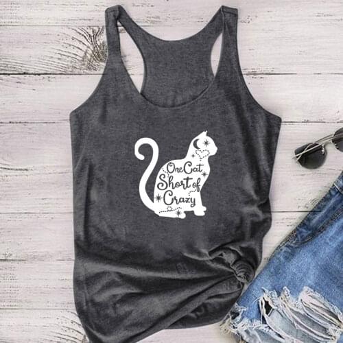 2020 Vogue One Cat Short of Crazy Printed Tank Top Women Sleeveless Summer Vest Harajuku Crew Neck Tank Tops Feminist Plus Size