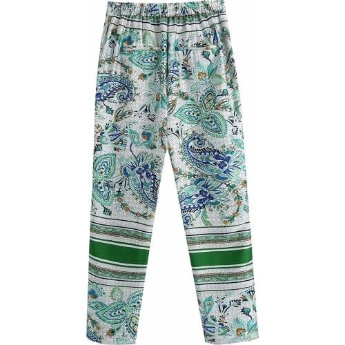 Women Chic Paisley Print Pants Vintage High Waist Zipper Fly Female Ankle Trousers Mujer Trousers Streetwear Shirt 2021