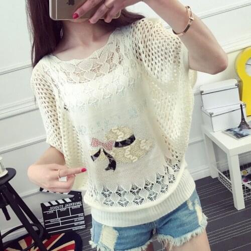 Spring 2017 Women Clothes New Fashion Korean Style Sweater Bat Sleeve Loose Openwork Knit Female Hook Flower Pullover Sweater
