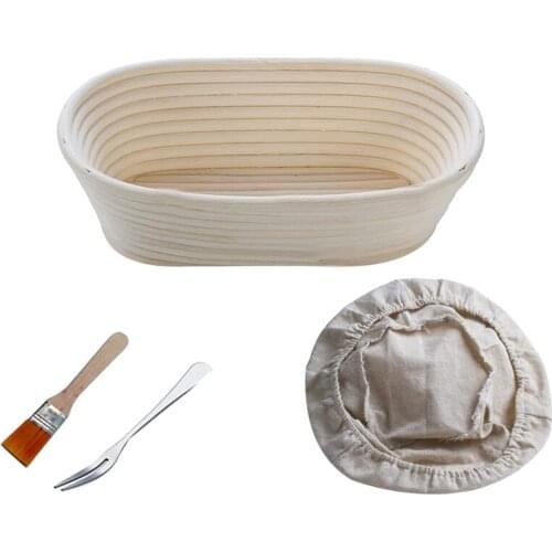 10Inch Oval Banneton Brotform for Bread and Dough Proofing Rising Rattan Bowl(750G Dough),Include Bread Fork+Liner+Brush