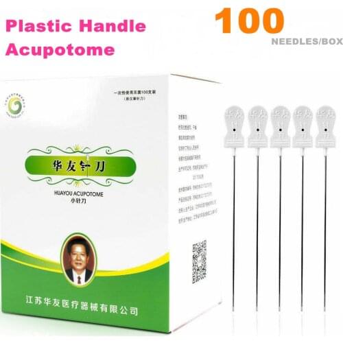 100 Pcs Disposable Sterile Acupuncture Needles Plastic Handle Blade Flat Edge Knife Needle Acupotomy Needle