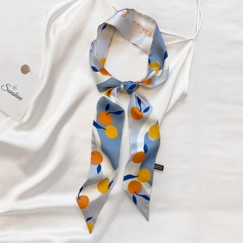 130*7cm Skinny Hair Scarf For Women Fashion Headband Printed Neckerchief Silk Satin Bag Scarfs Wrist Ribbon Scarves For Ladies