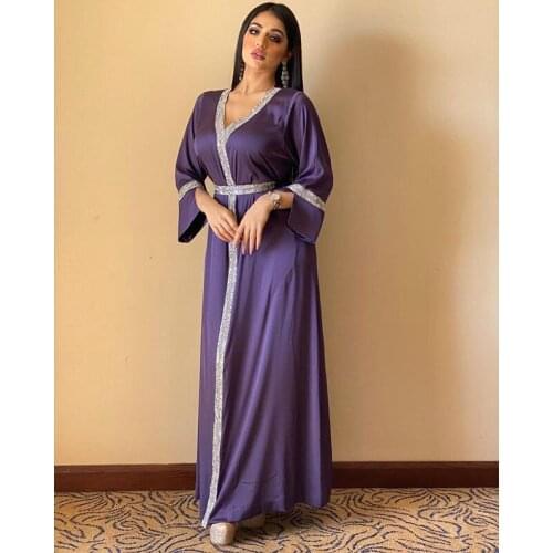 2021 Fashion design womens v-neck flare sleeve diamond rhinestone patchwork shinny bling luxury satin fabric casual dresses SML