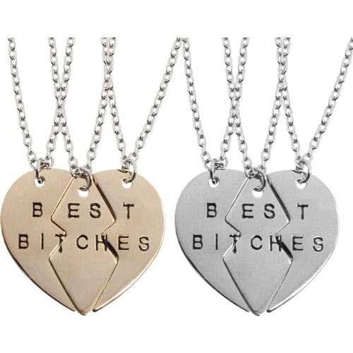3-piece Best Friend Pendant Necklace Heart-shaped Broken Heart Elegant Girl Good Friend Series BFF Friendship Jewelry Gift