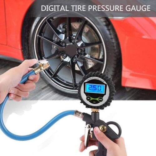 Car Truck Air Tire Inflator with Digital Pressure Gauge Air Chuck & Hose Pistol Type Automobile Pressure Gauge