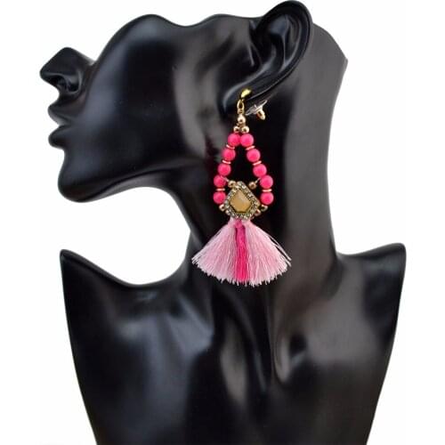 Bohemia Ethnic Long Cotton Tassel Earrings Fringe Drop Earring for Women European Exaggerated Tassle Earrings Gold Jewelry