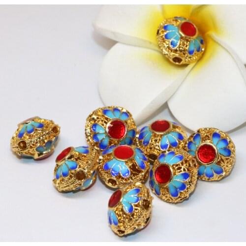 18 shape Bohemia style 10pcs gold-color cloisonne butterfly flower round enemal accessories spacers beads jewelry finding B2379