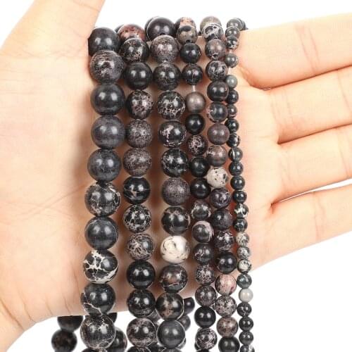 Natural Stone Beads Black Emperor Stone Loose Beads for Jewelry Making Needlework DIY Bracelet Strand 4-12 MM
