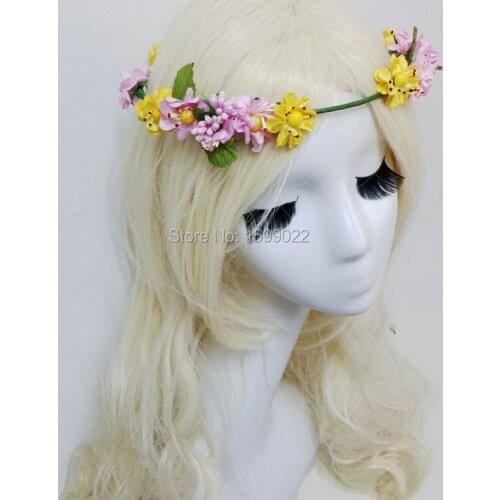 Elegant Paper Flowers Leaves Floral Crown Headband Yellow Pink Fairy Hair Accessories Birthday Party Headwear Festival Headdress