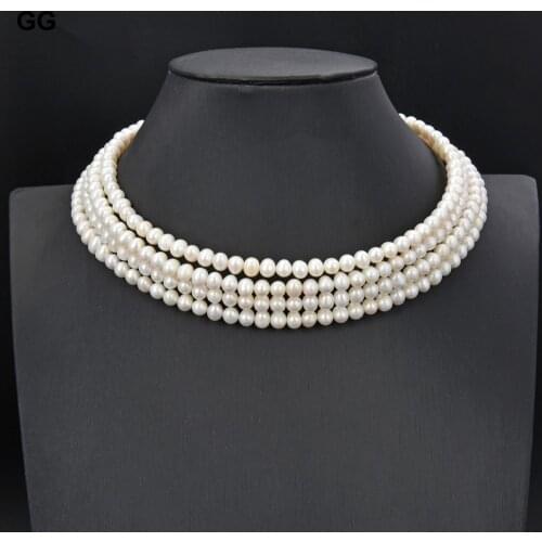 GG Jewelry 16'' 4 Rows Cultured White Pearl Choker Necklace
