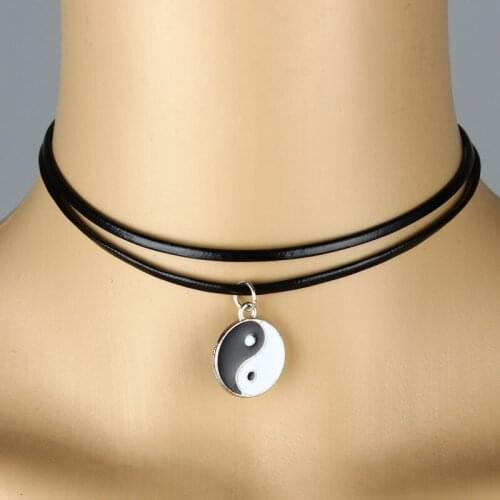 Yin Yang Classic Pendant Leather Chain Choker Necklace Punk Style Women Men Lady Jewelry Best Friend Charm Bohemia Necklaces